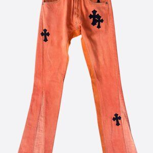 Chrome Hearts Orange & Black Cross Patch Flared Jeans